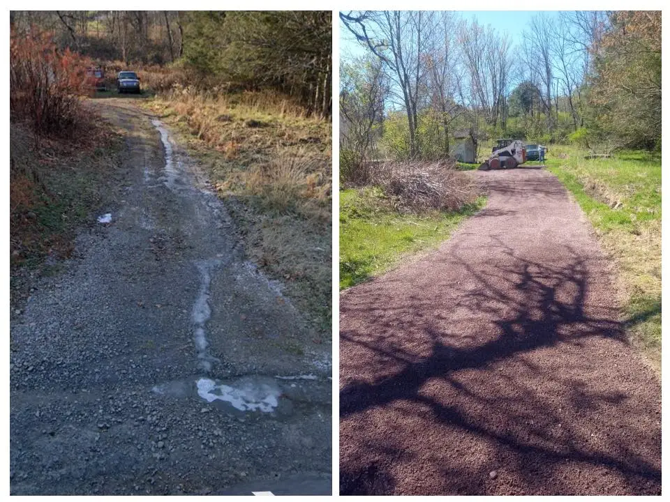 before and after driveway repair showing rebuilt gravel driveway by professional contractors